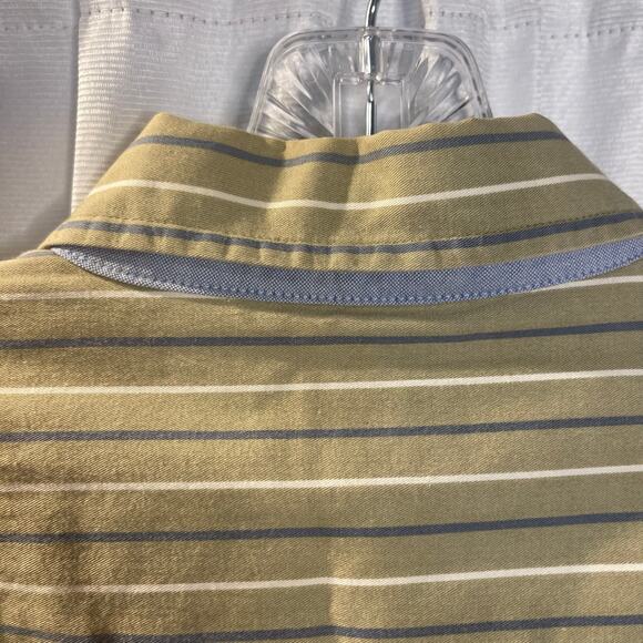 Bugle Boy Classics Mens Large Button Up shirt Brown W/White and blue stripes - Picture 3 of 9